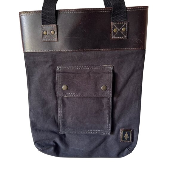 Damn Dogs Tote Shoulder Bag Charcoal Black Canvas Leather Trim Rugged Unisex - Picture 2 of 16